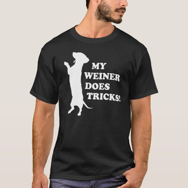 My Weiner Does Tricks Black Men's Fun Dachshund 1 T-Shirt (Front)