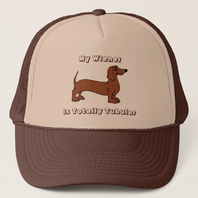 My Wiener is Totally Tubular Retro Trucker Hat (Front)