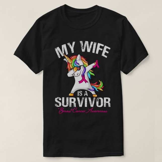 My WIFE Is A Survivor Breast Cancer Awareness Unic T-Shirt (Design Front)