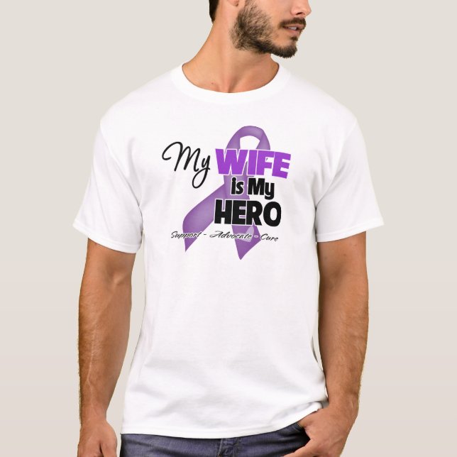 My Wife is My Hero - Purple Ribbon T-Shirt (Front)