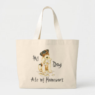 My Wire Fox Terrier Ate My Homework Large Tote Bag