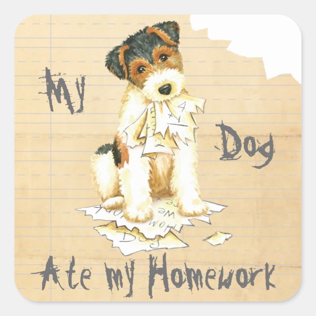 My Wire Fox Terrier Ate My Homework Square Sticker (Front)