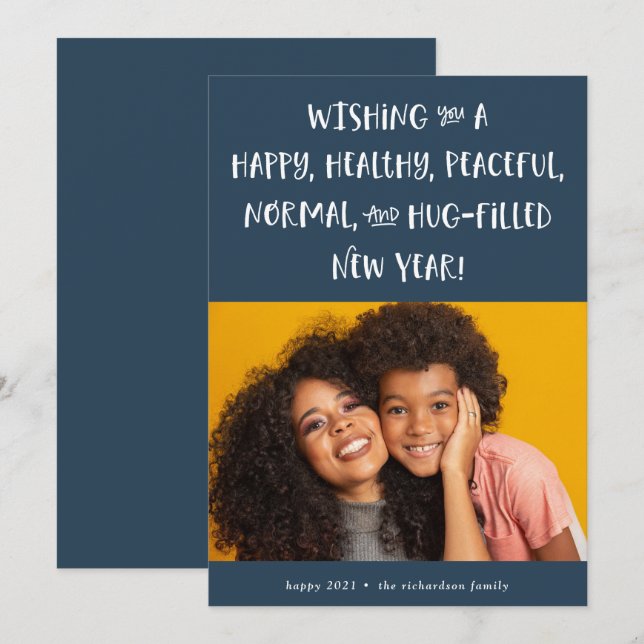 My Wish for 2021 | Photo Blue Happy New Year Holiday Card (Front/Back)