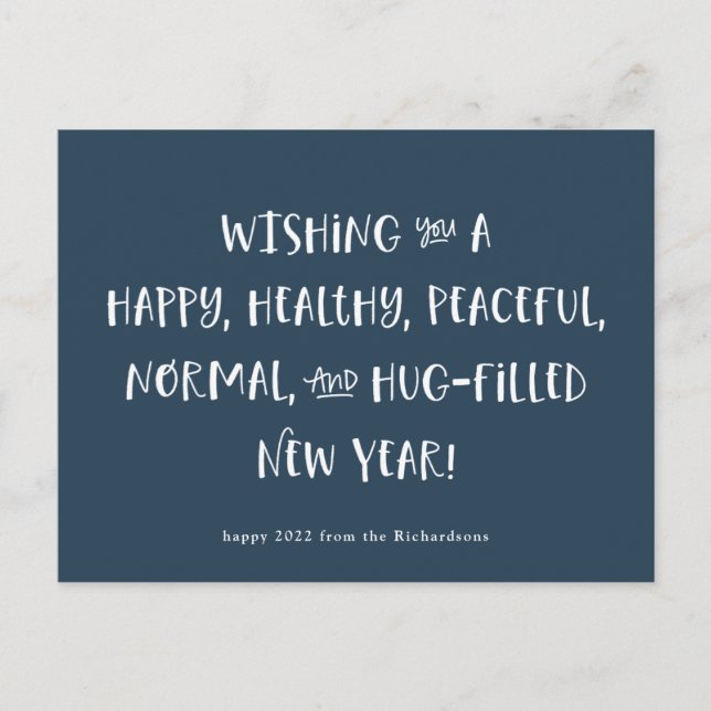 My Wish for 2022 | Dark Blue Happy New Year Holiday Postcard (Front)
