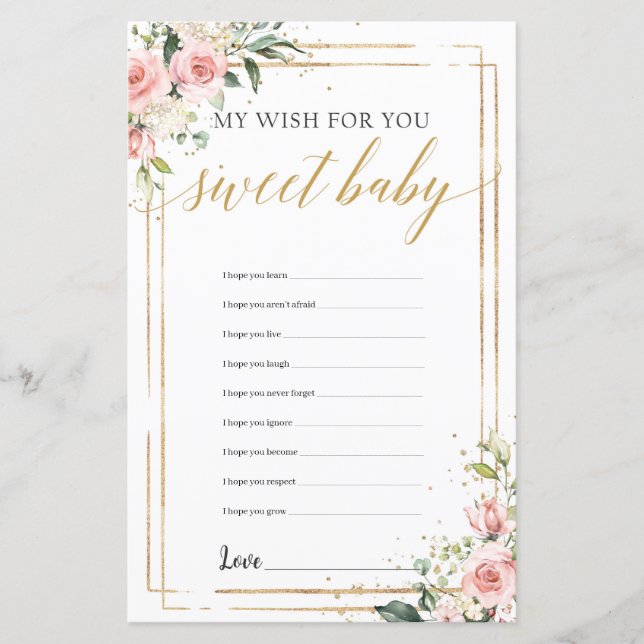 My wishes for baby game blush pink floral gold (Front)