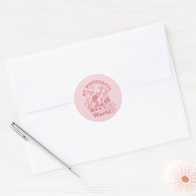 My Wonderful World Retro Flowers Classic Round Sticker (Envelope)
