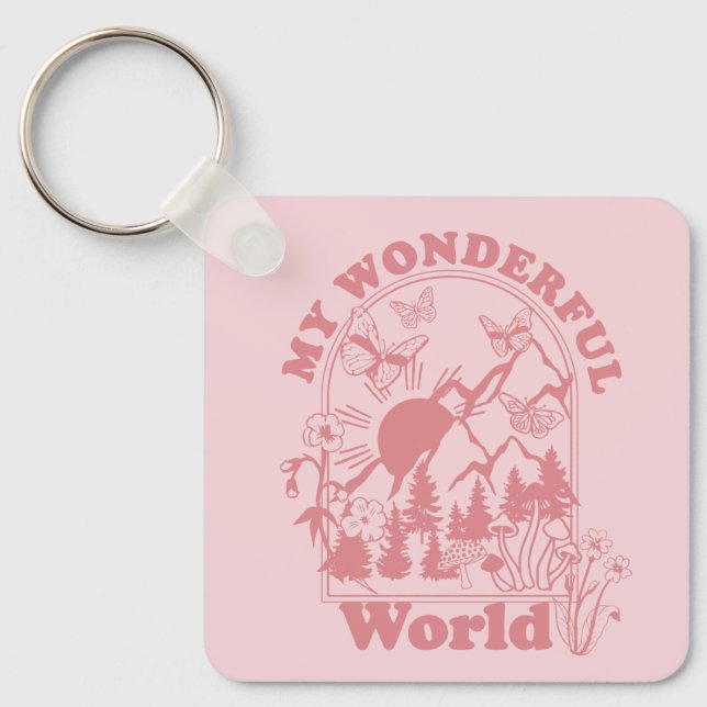 My Wonderful World Retro Flowers Key Ring (Front)
