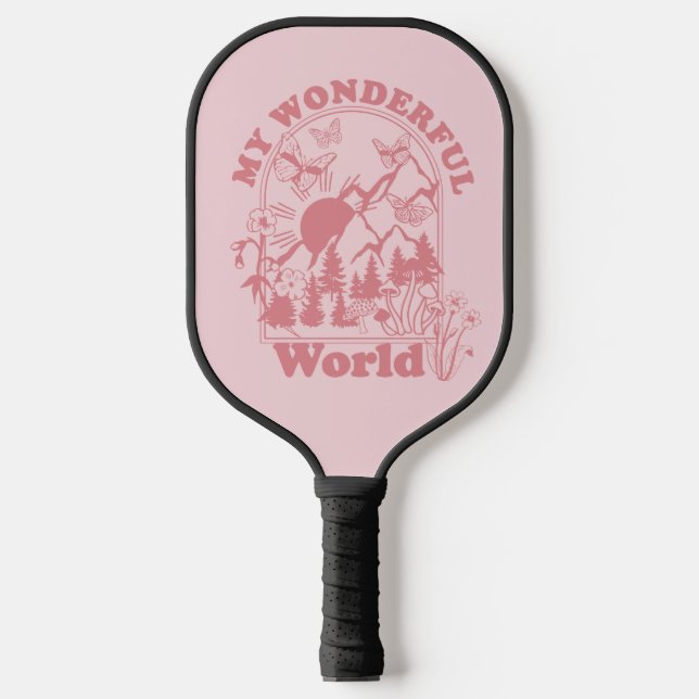 My Wonderful World Retro Flowers Pickleball Paddle (Front)