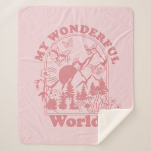 My Wonderful World Retro Flowers Sherpa Blanket