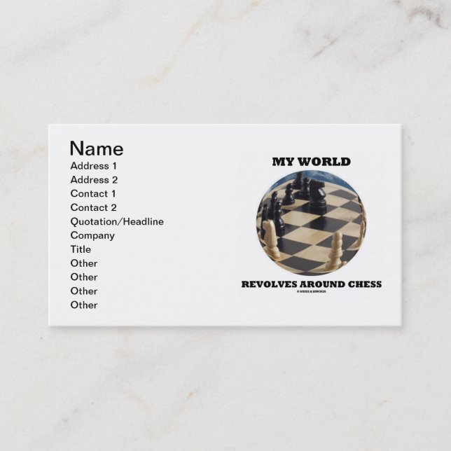 My World Revolves Around Chess (Chess Globe) Business Card (Front)