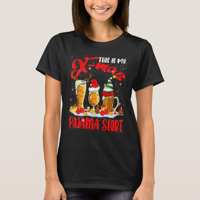 My X Mas Pajama Shirt Xmas Santa Reindeer Elf Beer (Front)