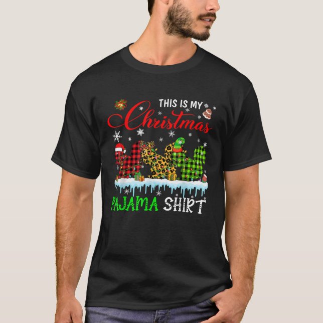 My Xmas Pajama Red Plaid Santa Reindeer Elf Squirr T-Shirt (Front)