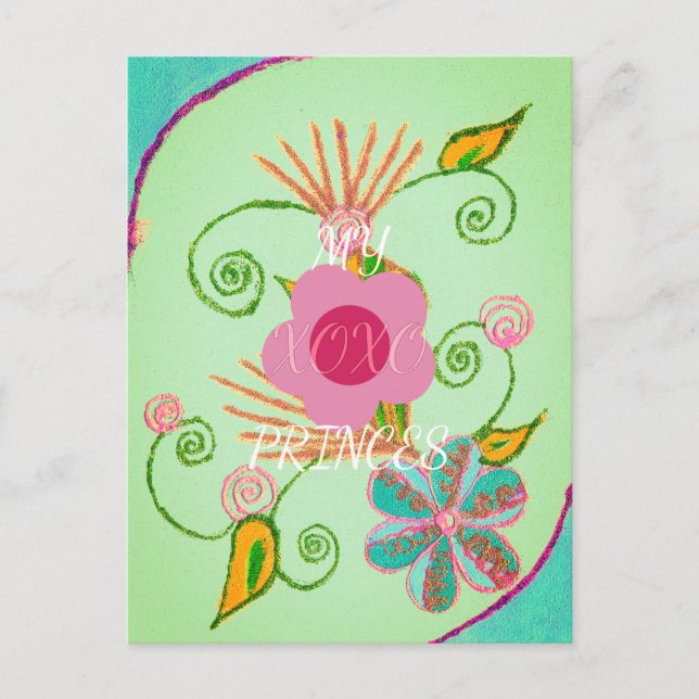 My XOXO Little Princess Floral Art Print Design Postcard (Front)