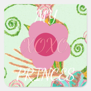 My XOXO Little Princess Floral Art Print Design Square Sticker