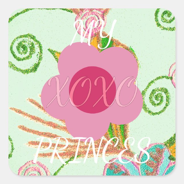 My XOXO Little Princess Floral Art Print Design Square Sticker (Front)