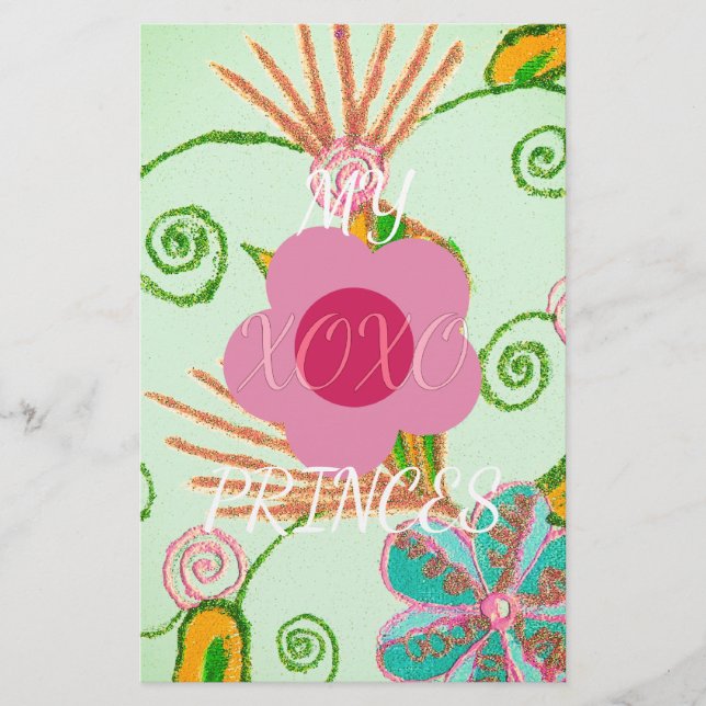 My XOXO Little Princess Floral Art Print Design Stationery (Front)
