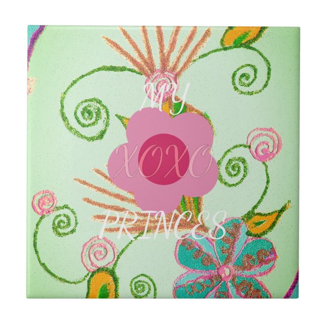 My XOXO Little Princess Floral Art Print Design Tile (Front)