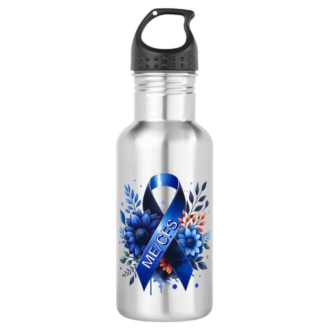 Myalgic Encephalomyelitis ME/CFS Awareness Ribbon 532 Ml Water Bottle (Front)