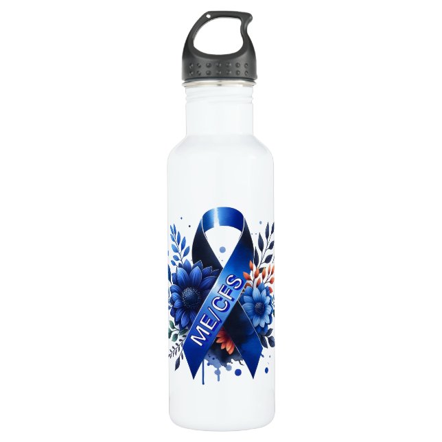 Myalgic Encephalomyelitis ME/CFS Awareness Ribbon 710 Ml Water Bottle (Front)