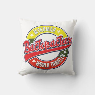 Myanmar backpacker world traveller logo cushion