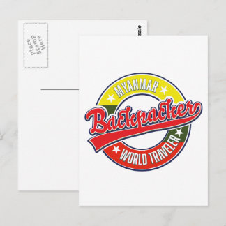 Myanmar backpacker world traveller logo postcard