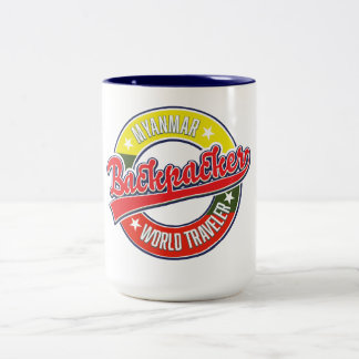 Myanmar backpacker world traveller logo Two-Tone coffee mug