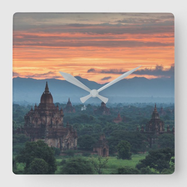 Myanmar, Bagan Sunrise Square Wall Clock (Front)