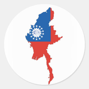 myanmar burma country flag map shape silhouette classic round sticker