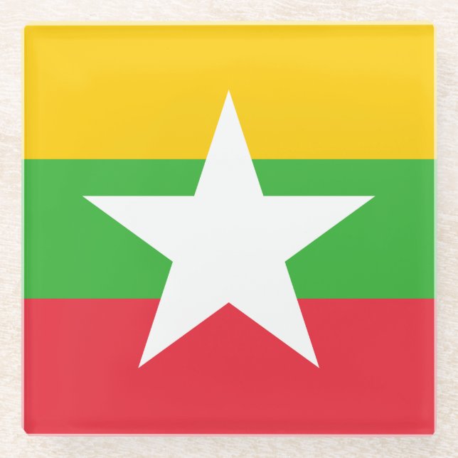 Myanmar Flag Glass Coaster (Front)