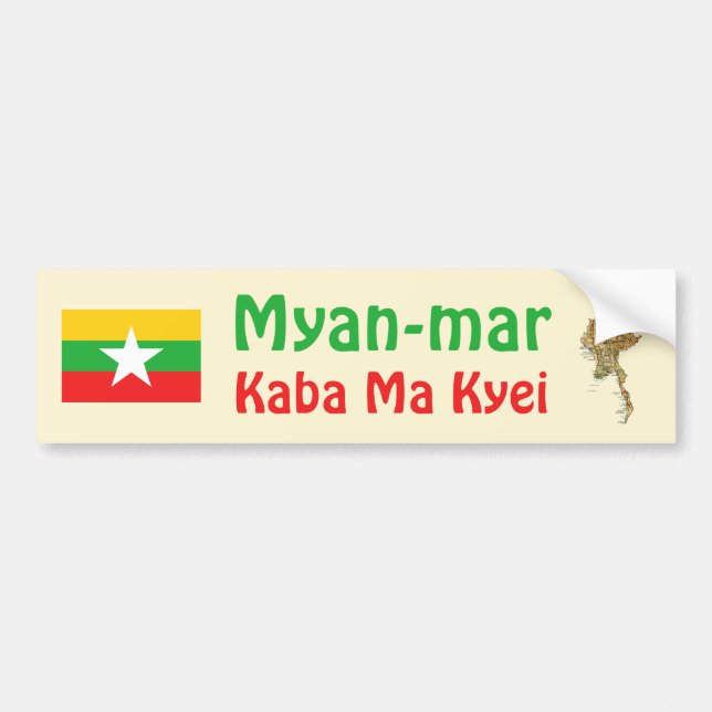 Myanmar Flag + Map Bumper Sticker (Front)