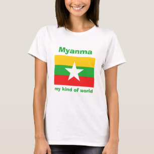 Myanmar Flag + Map + Text T-Shirt