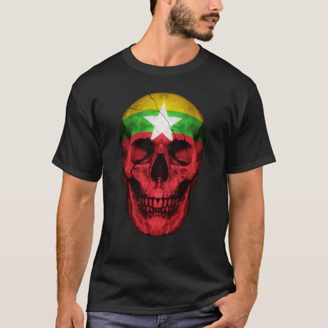 Myanmar Flag Skull Myanmarese Roots Proud Patrioti T-Shirt (Front)