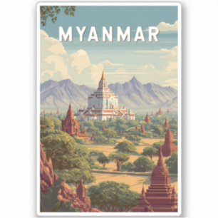 Myanmar Illustration Travel Art Vintage