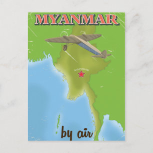 Myanmar vintage travel poster postcard