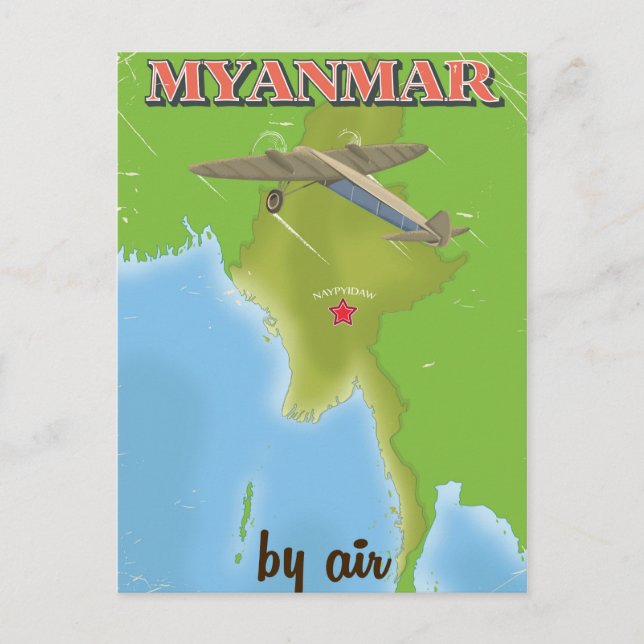 Myanmar vintage travel poster postcard (Front)