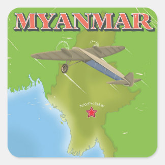 Myanmar vintage travel poster square sticker