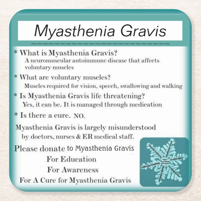 Myasthenia Gravis Awareness Square Paper Coaster (Front)