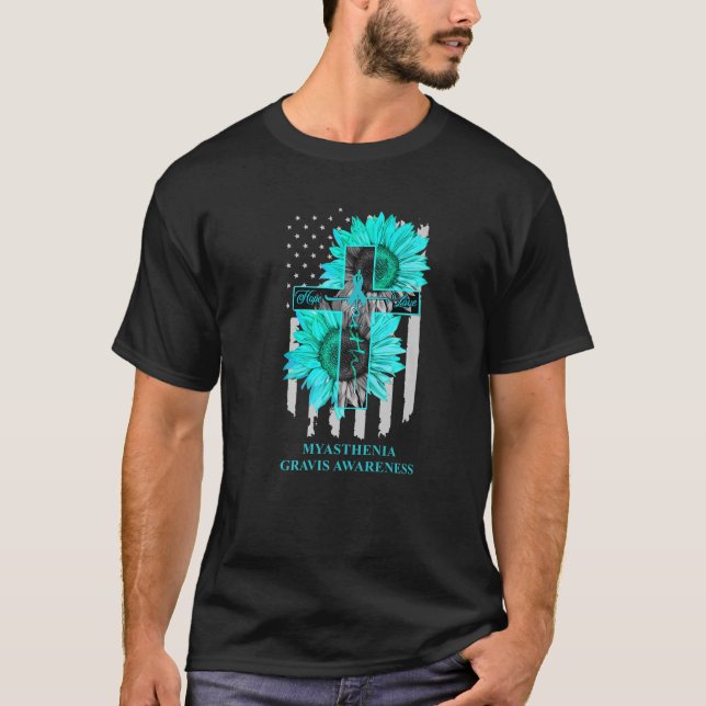 Myasthenia Gravis Awareness Teal Ribbon Faith Hope T-Shirt (Front)