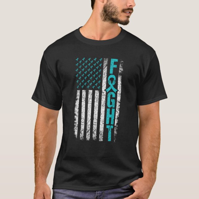 Myasthenia Gravis Fight USA Flag Teal MG Awareness T-Shirt (Front)