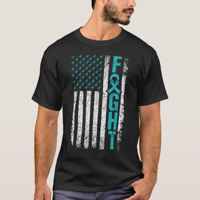 Myasthenia Gravis Fight USA Flag Teal MG Awareness T-Shirt (Front)