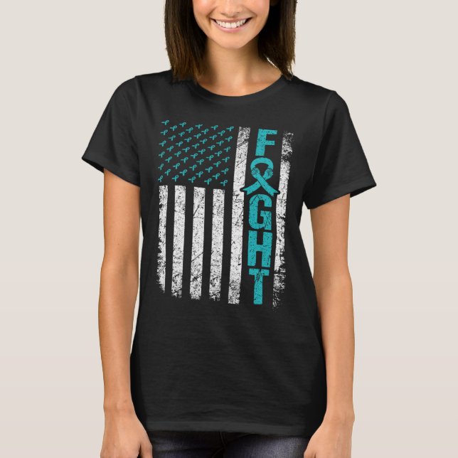 Myasthenia Gravis Fight USA Flag Teal MG Awareness T-Shirt (Front)