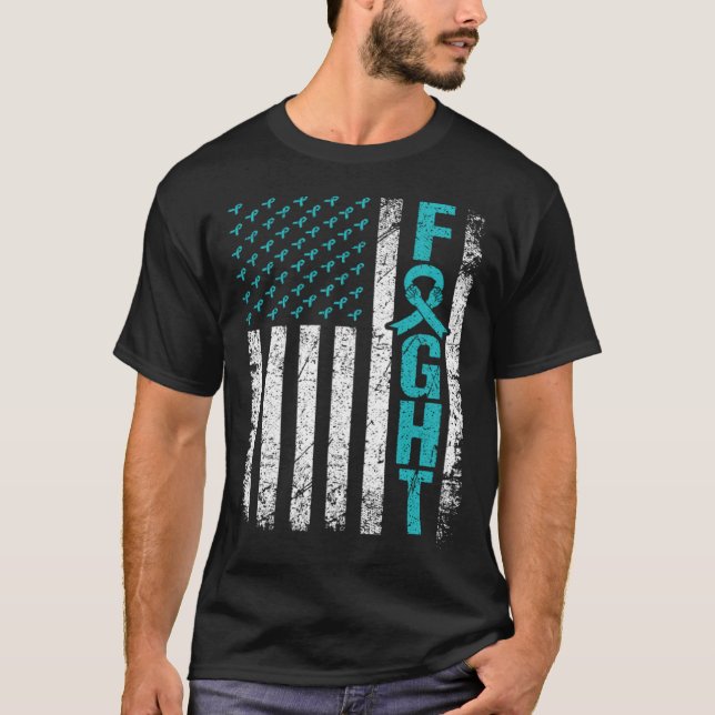 Myasthenia Gravis Fight USA Flag Teal MG Awareness T-Shirt (Front)
