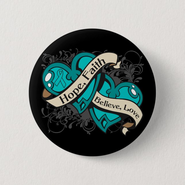 Myasthenia Gravis Hope Faith Dual Hearts 6 Cm Round Badge (Front)