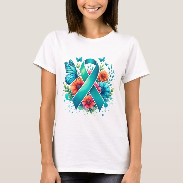 Myasthenia Gravis Teal Awareness Ribbon T-Shirt (Front)
