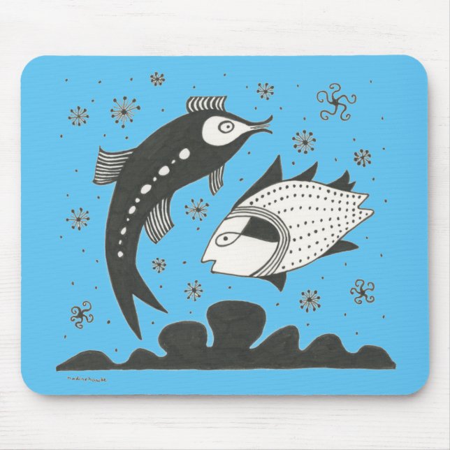 Mycenaean Greek Inspired Blue Fish Mouse Pad (Front)