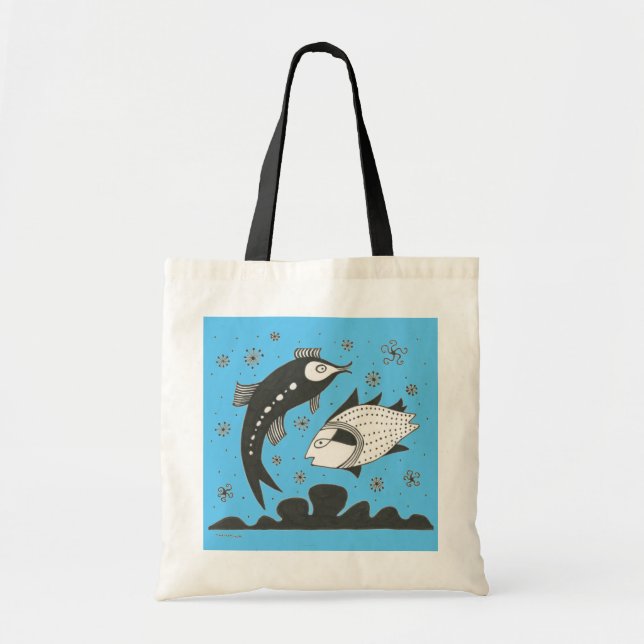 Mycenaean Greek Inspired Blue Fish Tote Bag (Front)