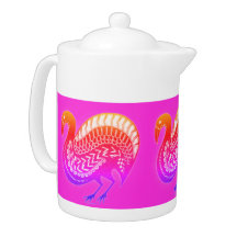 Mycenaean Greek Inspired Orange & Pink Bird Teapot