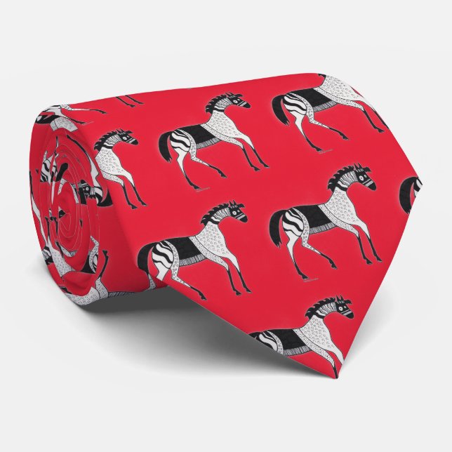 Mycenaean Greek Inspired Red Horse Neck Tie (Rolled)