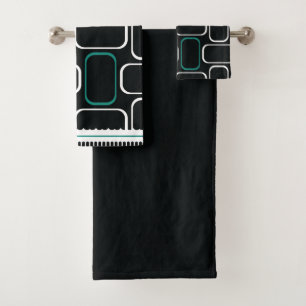 Mydeas   Black & White Dark Cyan Rectangles Bath Towel Set