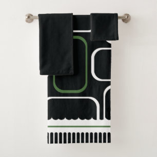 Mydeas Black & White Green Rectangles Bath Towel Set